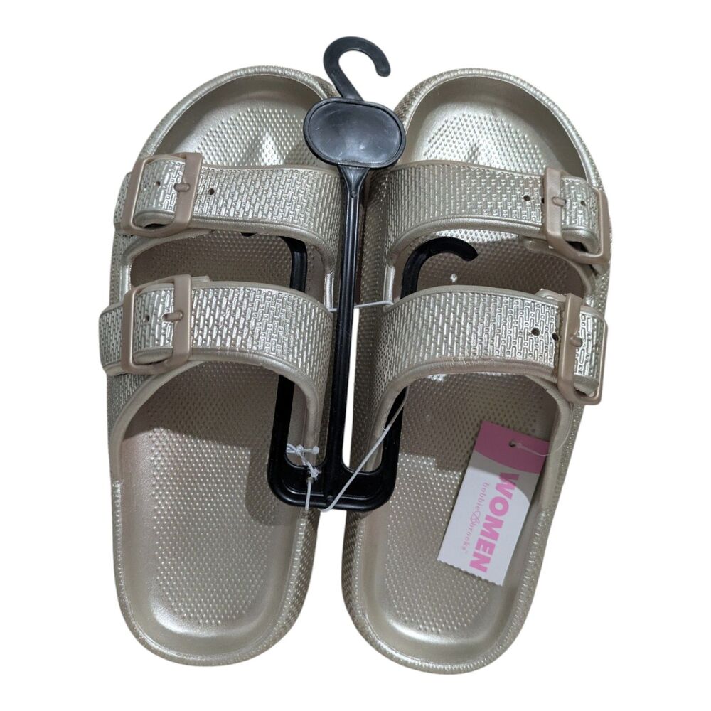 Women’s Double Buckle Slide Sandals Size 9/10 Beige Comfort Slides New - Picture 1 of 4